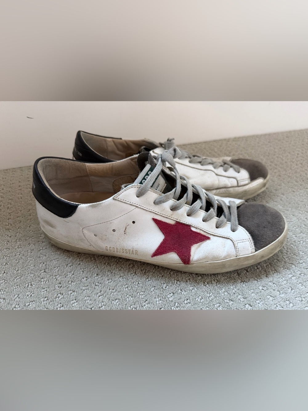 Golden Goose White Leather Sneakers with Red Star Accent